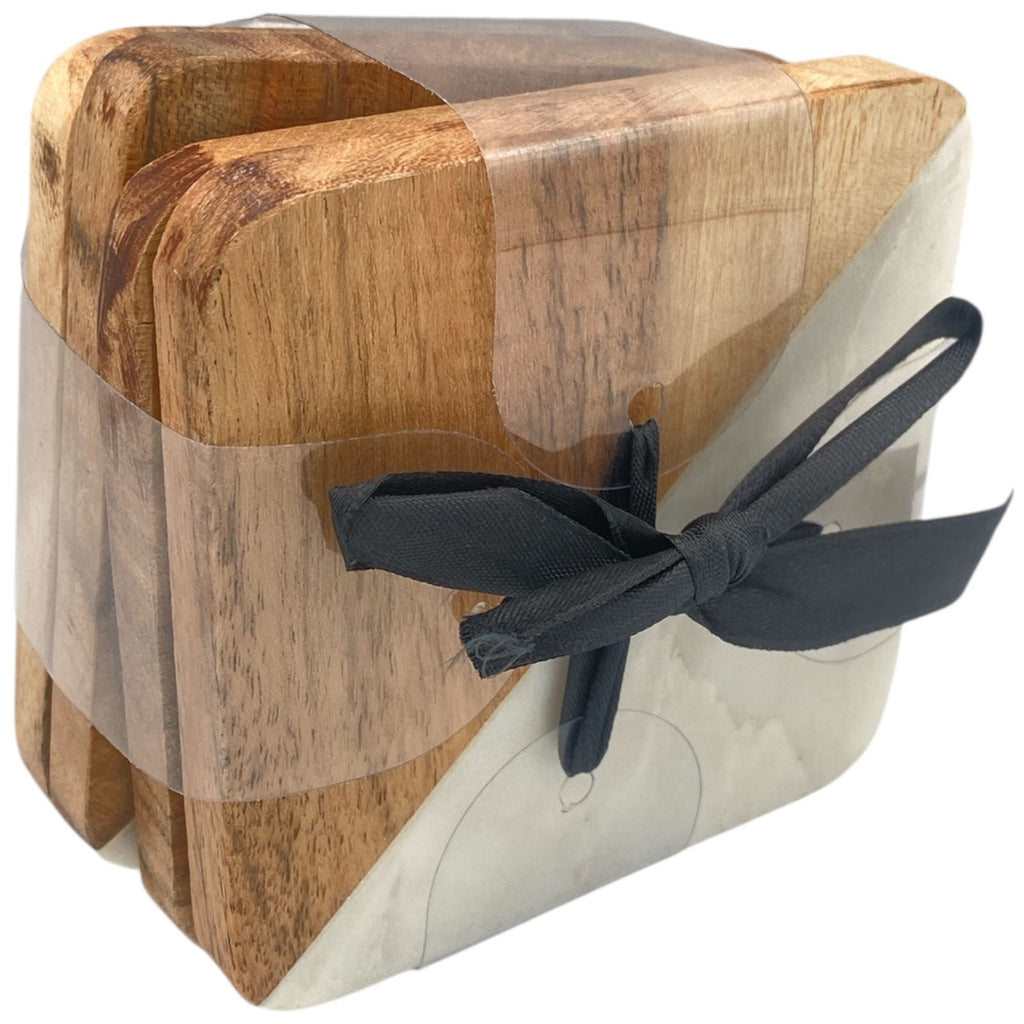 Set de Porta Vasos Mármol y Madera