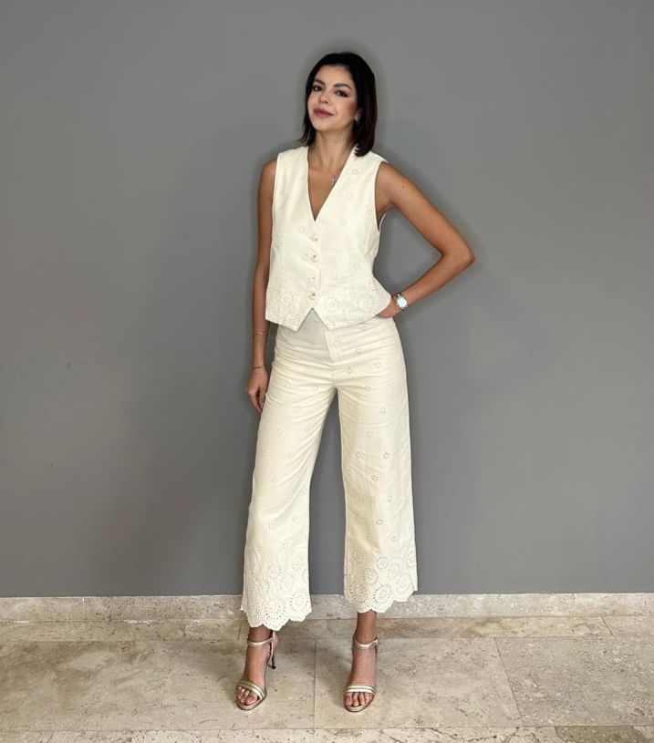 Conjunto Pantalon encaje Elle Grey Ivory