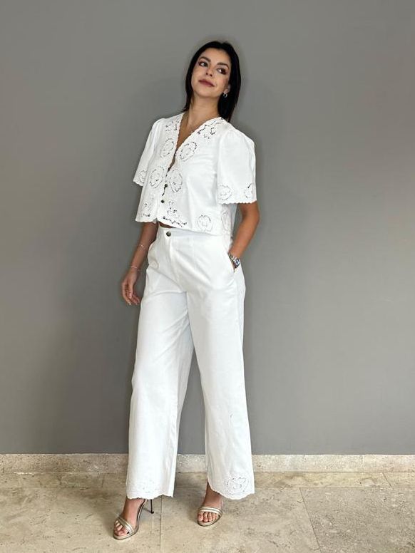 Conjunto Ptantalón encaje Hersy Blanco