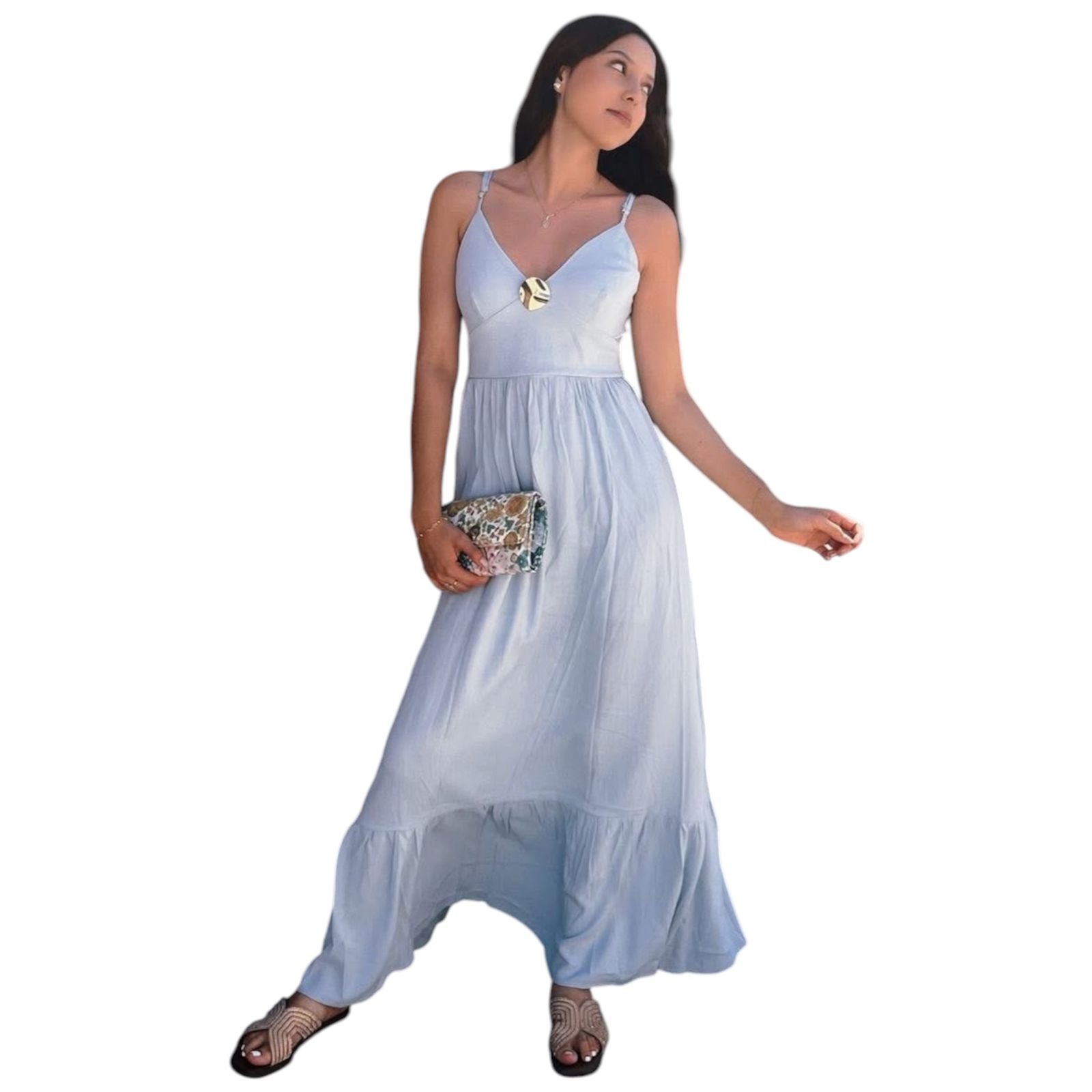 Vestido largo Tirantes y broche dorado