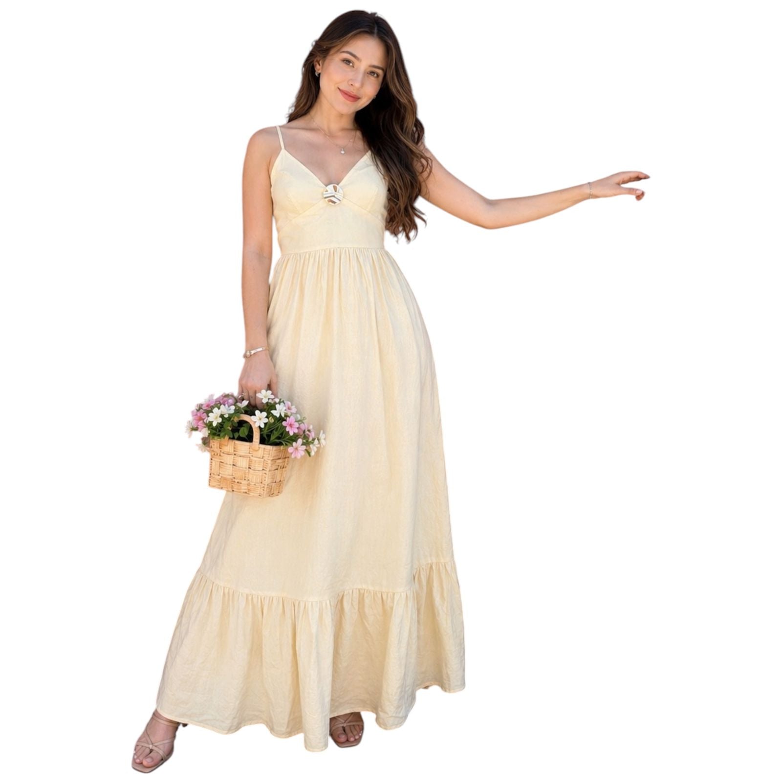 Vestido largo Tirantes y broche dorado