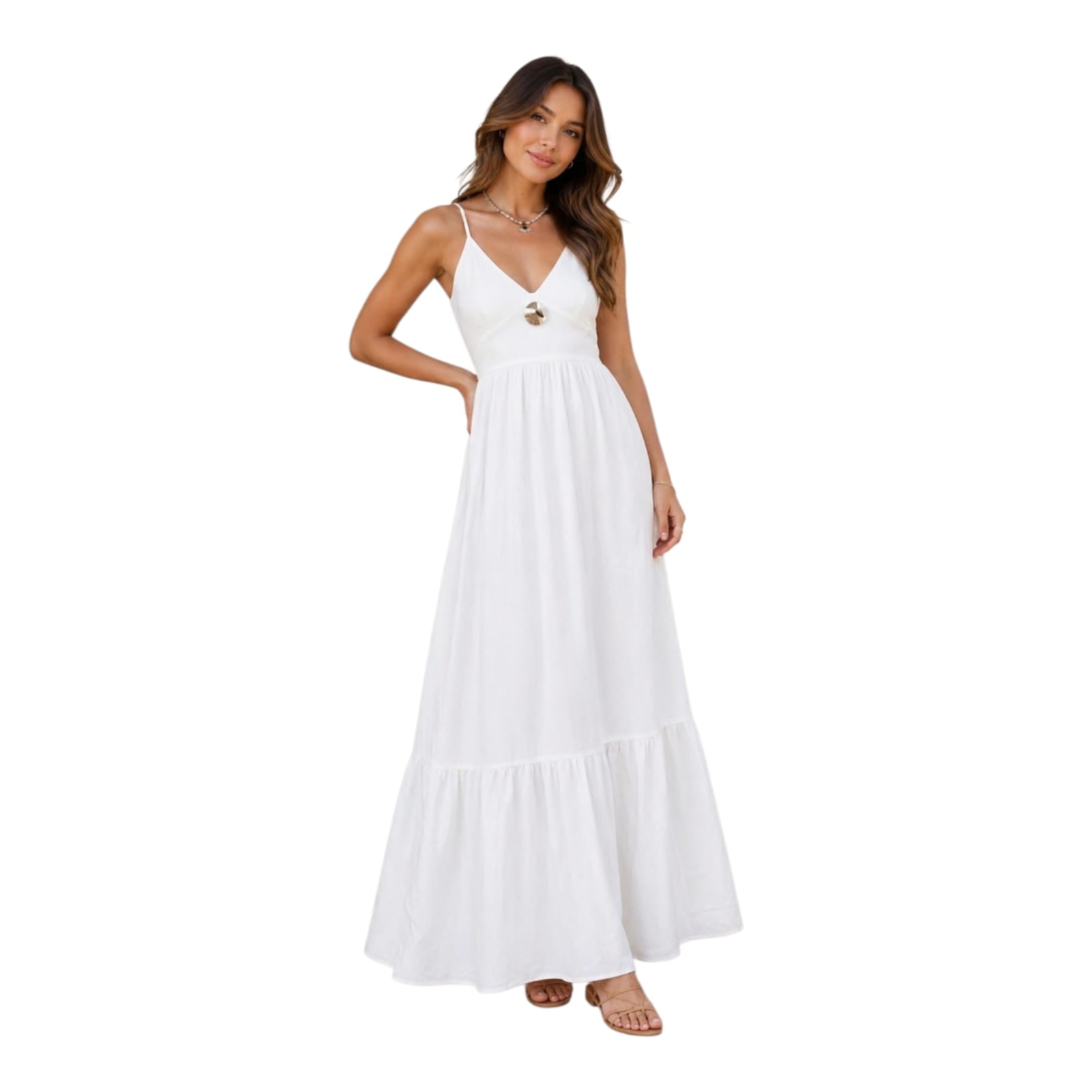 Vestido largo Tirantes y broche dorado
