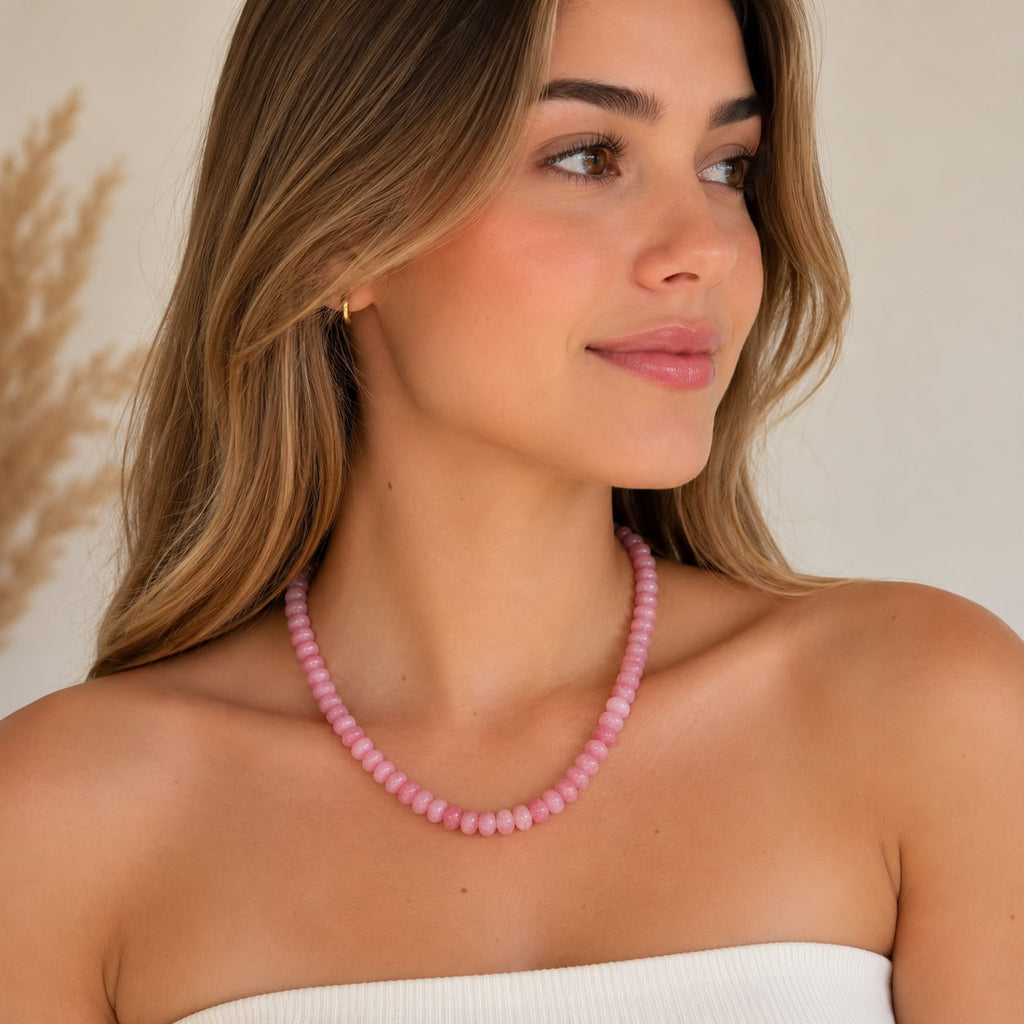 Collar Bolitas piedra natural colores